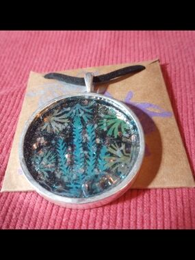 Handcrafted Turquoise & Black Botanical Pendant Necklace